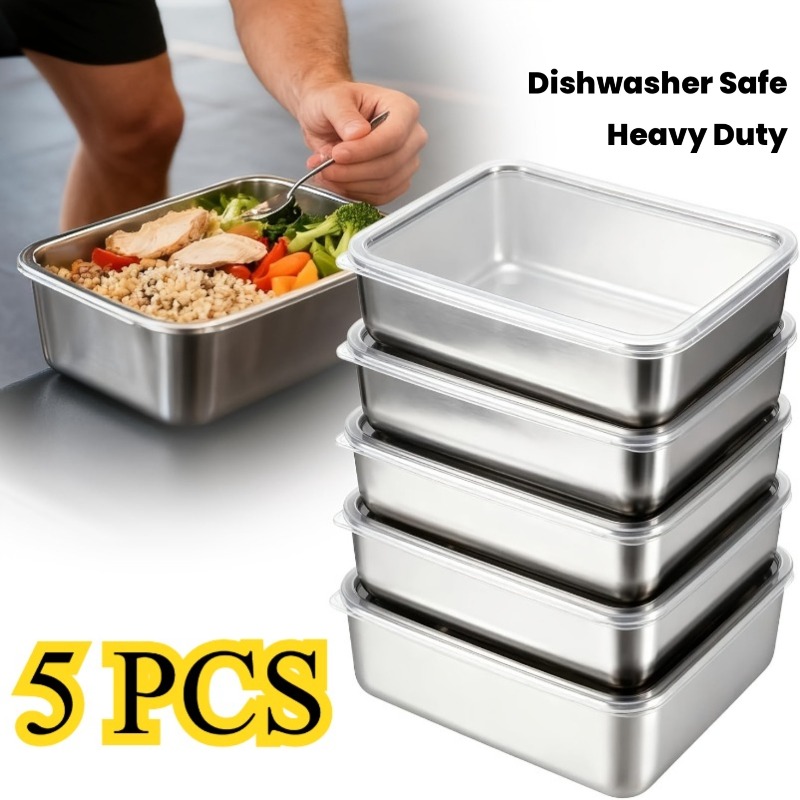 Meal Prep Containers Xl - 5 adet Paslanmaz Çelik Gıda Kapları