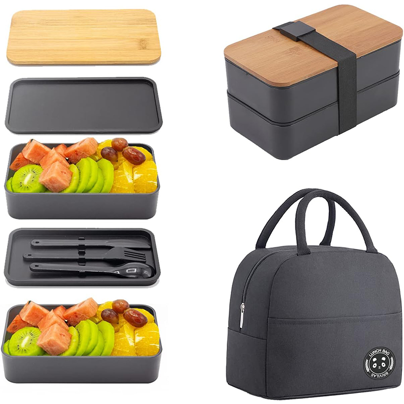 Meal Prep Japanese - Bambu Kapaklı Japon Bento Kutusu, İstiflenebilir