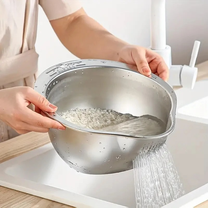 Meal Prep Rice - Paslanmaz Çelik Pirinç Yıkama Süzgeci Kase